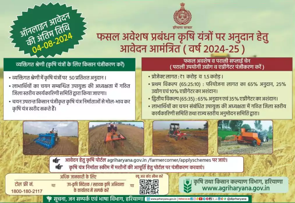 कृषि यंत्र अनुदान योजना के लिए आधिकारिक अधिसूचना।